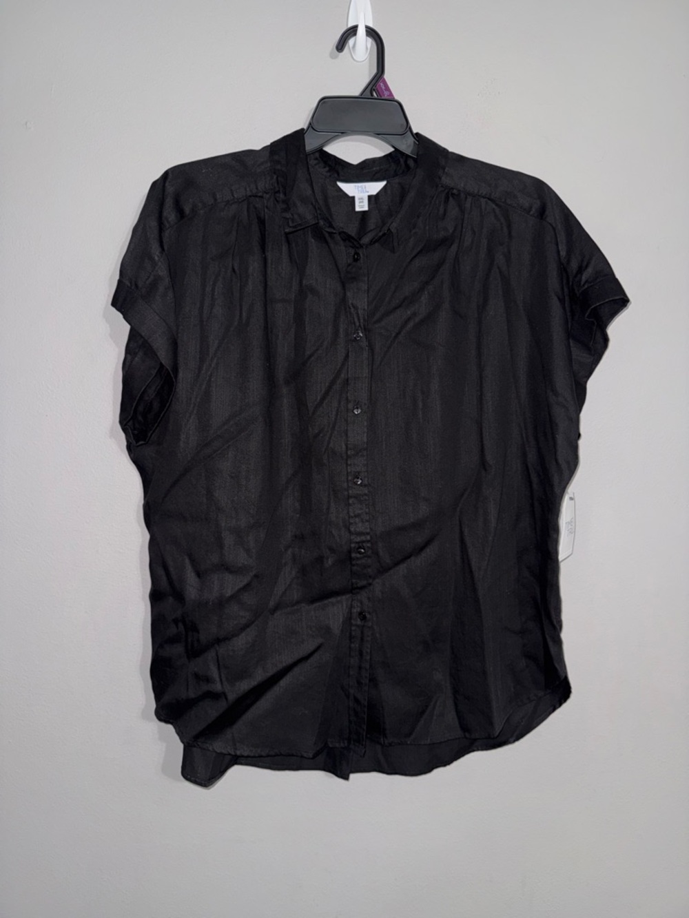 Time and Tru Black Short-Sleeve Button-Up Blouse XXL BNWT